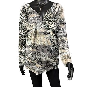 Karen Kane Black and Cream Animal Print Blouse